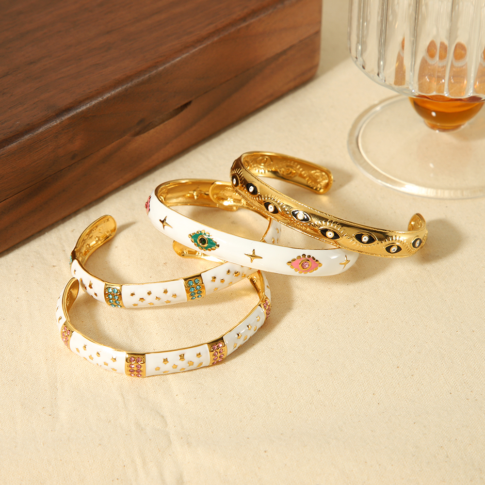 1 Piece Of Elegant And Fashionable  Gold-Plated Stainless Steel Color Drop Oil Inlaid Zircon Open Bracelet For Women's Jewelry For Daily Wear Picture3