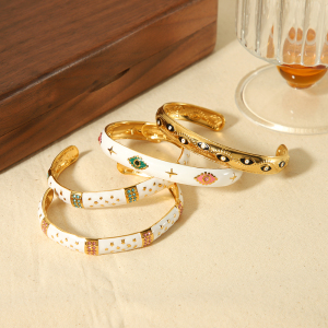 1 Piece Of Elegant And Fashionable  Gold-Plated Stainless Steel Color Drop Oil Inlaid Zircon Open Bracelet For Women's Jewelry For Daily Wear h5 Picture3