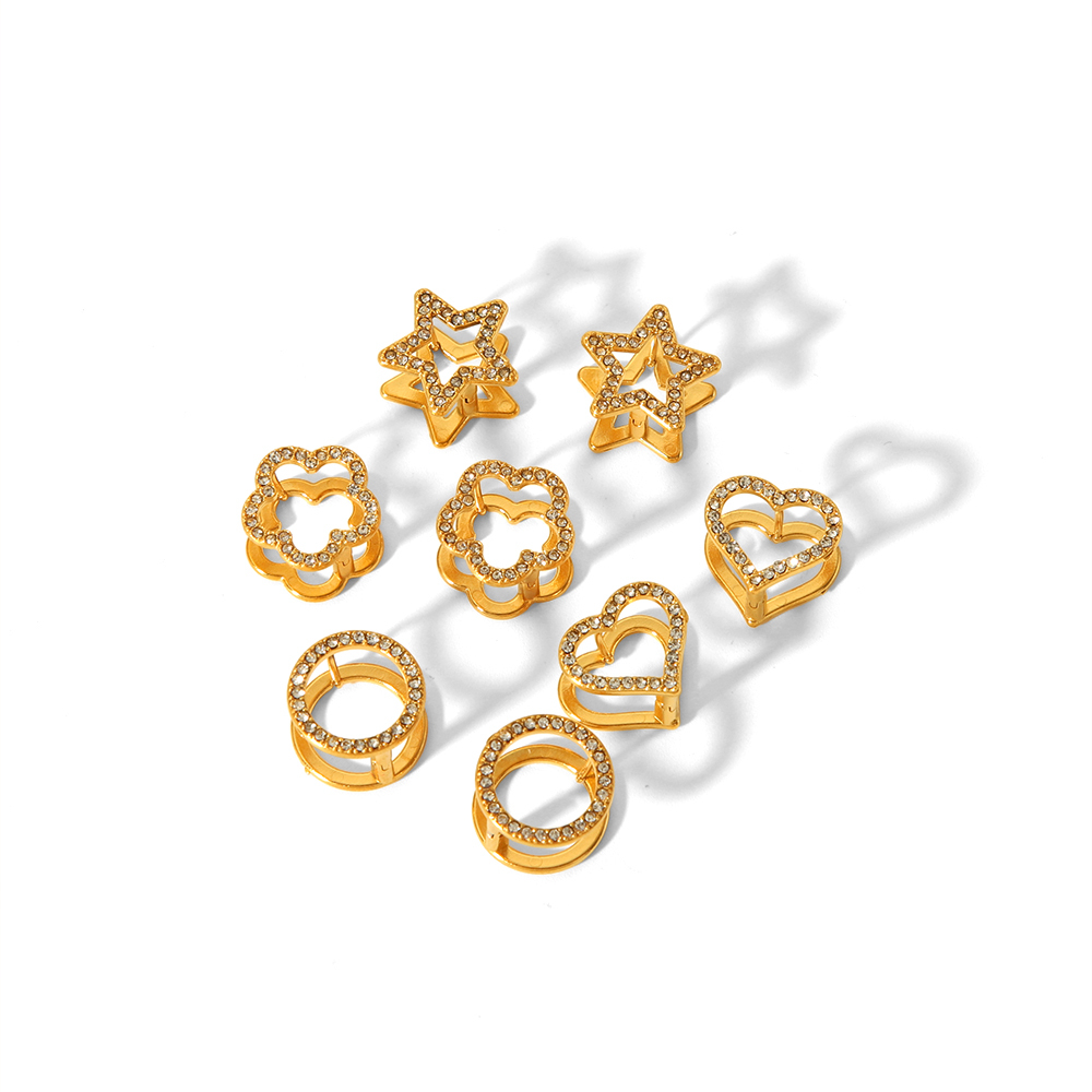 1 Pair Of Exquisite And Fashionable  Gold-Plated Stainless Steel Hollow Diamond Star Flower Heart Earrings For Women's Daily Wear Picture4