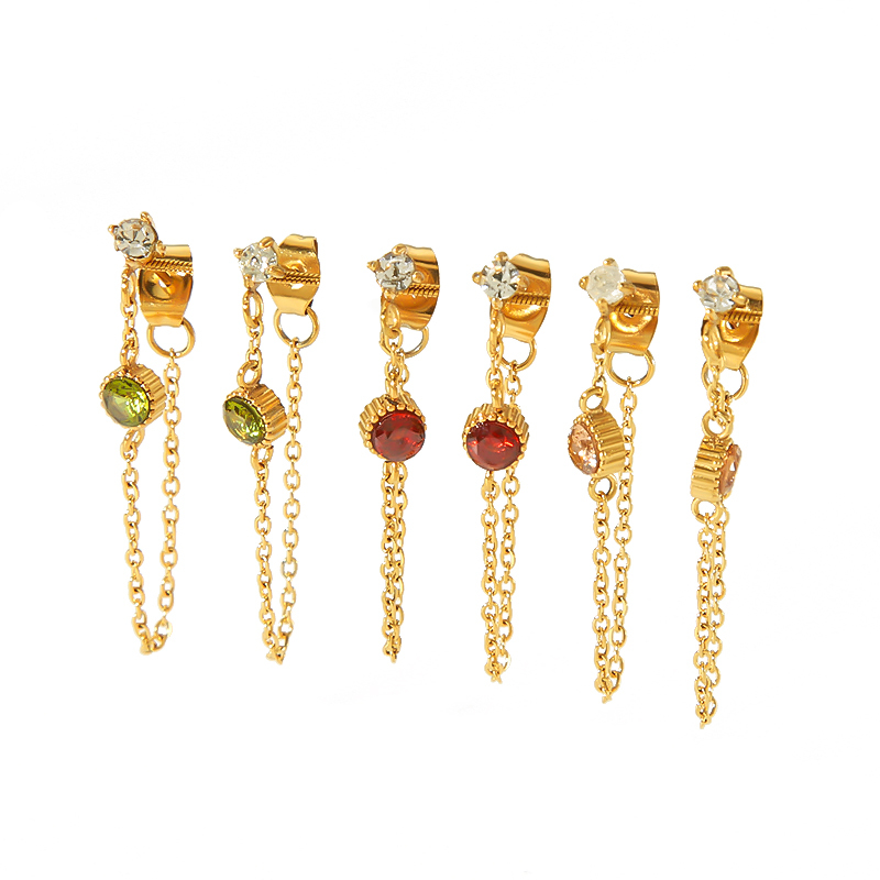1 Pair Of Exquisite And Fashionable  Gold-Plated Stainless Steel Colored Diamond Tassel Earrings For Women For Daily Wear Picture4