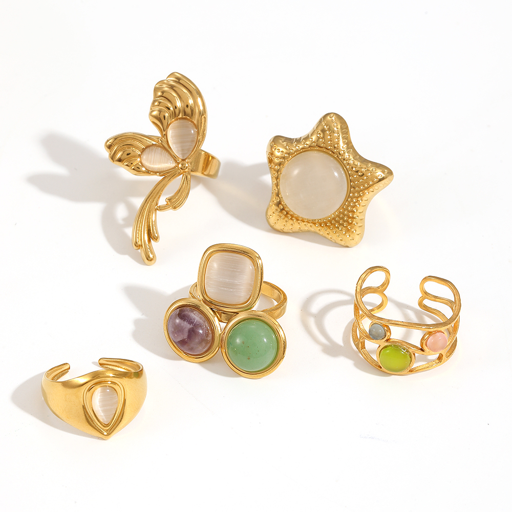 1 Pair Simple Series Daily Geometric Stainless Steel  Gold Plated Women Adjustable Rings Picture3