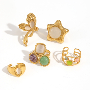 1 Pair Simple Series Daily Geometric Stainless Steel  Gold Plated Women Adjustable Rings h5 Picture3