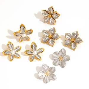 1 Pair Simple Series Daily Flower Stainless Steel  Gold Plated Women Earrings Set h5 Picture3