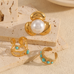 1 Pair Simple Series Daily Geometric Stainless Steel  Gold Plated Women Adjustable Rings h5 Picture3