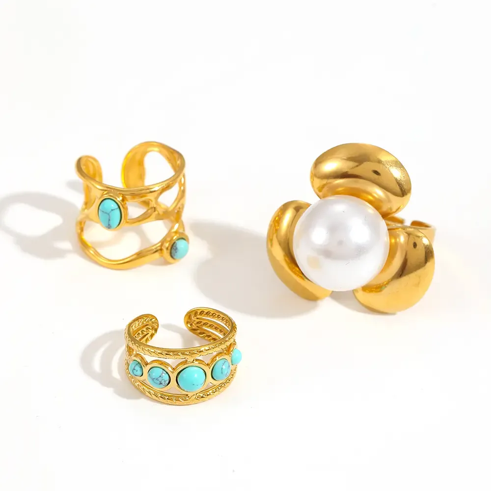 1 Pair Simple Series Daily Geometric Stainless Steel Gold Plated Women Adjustable Rings h5Picture4