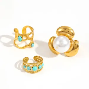 1 Pair Simple Series Daily Geometric Stainless Steel Gold Plated Women Adjustable Rings h5 Picture4