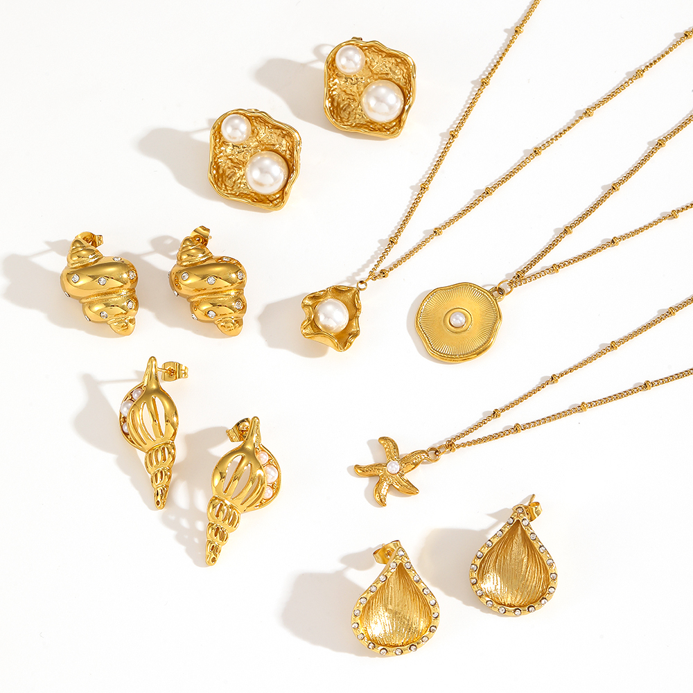 1 Par De Aretes De Tuerca De Acero Inoxidable Con Perlas Artificiales Chapadas En Oro De 18 Quilates, Estilo Tortuga, Serie Simple Y Lujoso, Para Mujer Imagen3
