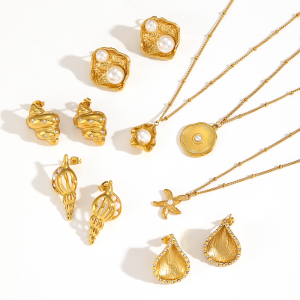 1 Par De Aretes De Tuerca De Acero Inoxidable Con Perlas Artificiales Chapadas En Oro De 18 Quilates, Estilo Tortuga, Serie Simple Y Lujoso, Para Mujer h5 Imagen3
