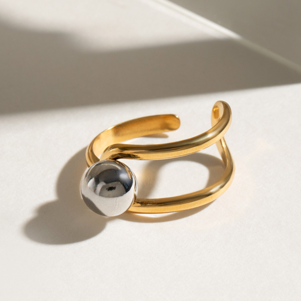 1 Pair Simple Series Daily Line Stainless Steel Gold Plated Women Adjustable Rings Picture6