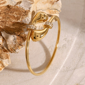1 Piece Simple Series Simple Droplet Stainless Steel Gold Plated Rhinestone Women Bangles h5 Picture5