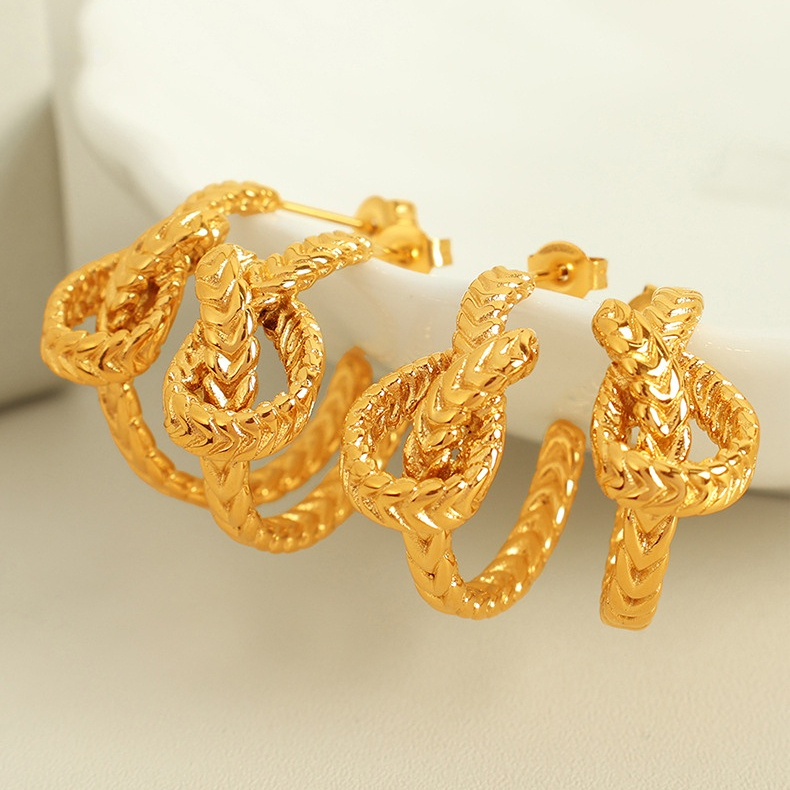 1 Par De Pendientes De Botón De Acero Inoxidable Chapados En Oro Con Diseño Retro De Serie Simple Para Mujer h5Imagen6