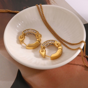 1 Pair Simple Series Elegant Annular Stainless Steel Gold Plated Rhinestone Women Hoop Earrings h5 Picture3