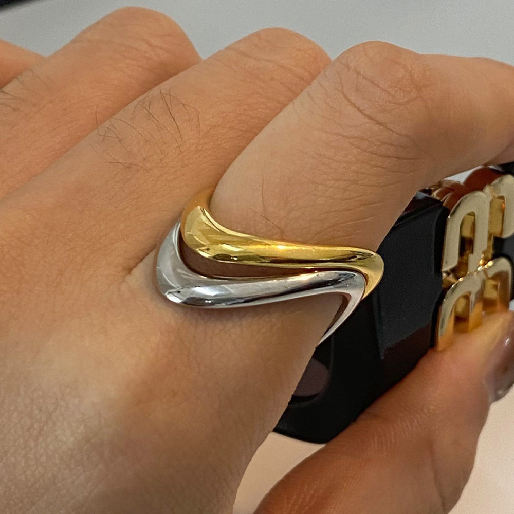 1 Pair Simple Series Simple Geometric Stainless Steel Gold Plated Women Adjustable Rings Picture5