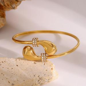 1 Piece Simple Series Simple Droplet Stainless Steel Gold Plated Rhinestone Women Bangles h5 Picture2