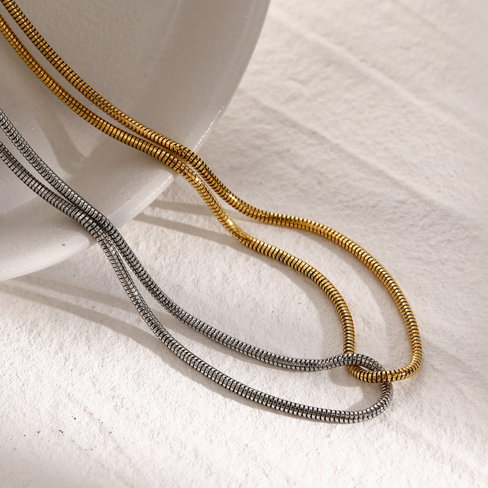  Stainless Steel And Silver Color Matching Flat Snake Bone Chain Necklace  Cold Style Unique Design Titanium Steel Necklace Picture5