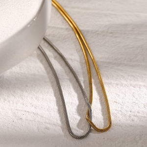  Stainless Steel And Silver Color Matching Flat Snake Bone Chain Necklace  Cold Style Unique Design Titanium Steel Necklace h5 Picture4