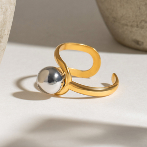 1 Pair Simple Series Daily Line Stainless Steel Gold Plated Women Adjustable Rings h5 Picture5