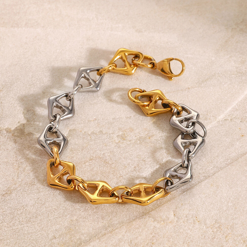 1 pezzo semplice serie casual geometrica in acciaio inossidabile placcato oro 18K donne catena bracciali