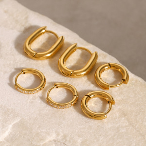 1 Pair Simple Series Elegant Annular Stainless Steel  Gold Plated Rhinestone Women Earrings Set h5 Picture4
