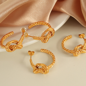 1 Par De Pendientes De Botón De Acero Inoxidable Chapados En Oro Con Diseño Retro De Serie Simple Para Mujer h5 Imagen5