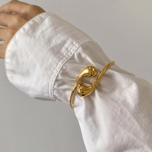 1 Piece Simple Series Simple Droplet Stainless Steel Gold Plated Rhinestone Women Bangles h5 Picture3