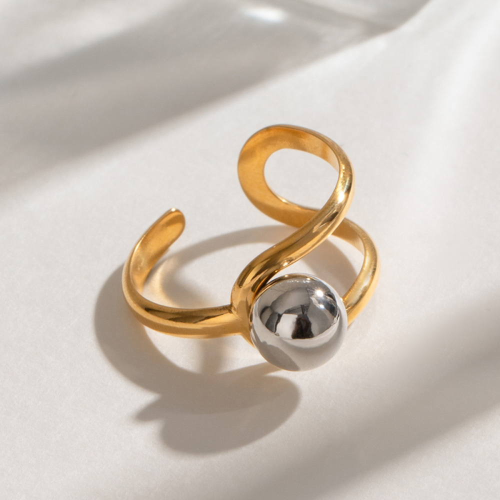 1 Pair Simple Series Daily Line Stainless Steel Gold Plated Women Adjustable Rings Picture7
