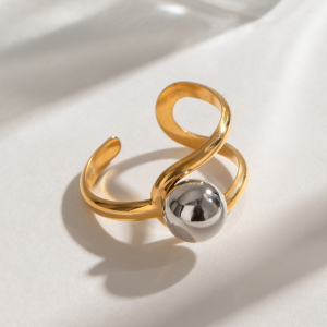 1 Pair Simple Series Daily Line Stainless Steel Gold Plated Women Adjustable Rings h5 Picture7