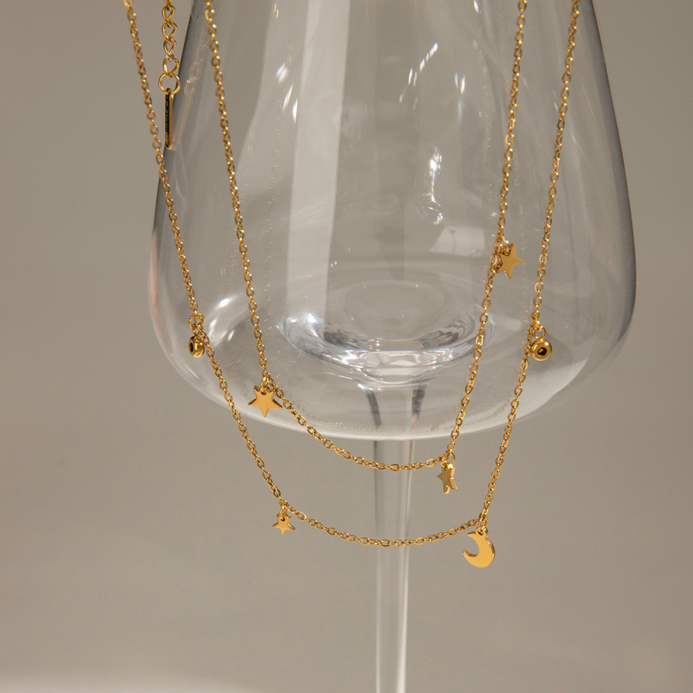 1 Piece Simple Series Elegant Sun/Moon Stainless Steel Gold Plated Rhinestone Women Layered Necklaces Picture2