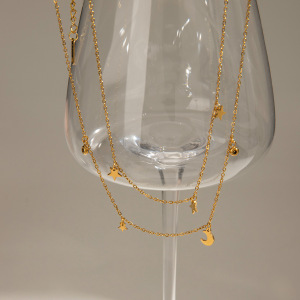 1 Piece Simple Series Elegant Sun/Moon Stainless Steel Gold Plated Rhinestone Women Layered Necklaces h5 Picture2