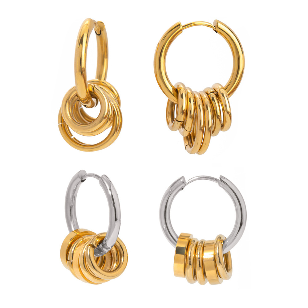 Stainless Steel Earrings Color Matching Polished Steel Ring Hanging Five Small Rings Titanium Steel Earrings h5Picture5
