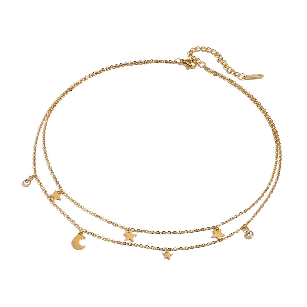 1 Piece Simple Series Elegant Sun/Moon Stainless Steel Gold Plated Rhinestone Women Layered Necklaces Picture4