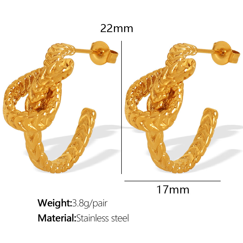 1 paire de boucles d'oreilles puces pour femme, style rétro torsadé, en acier inoxydable plaqué or. h5 Image2
