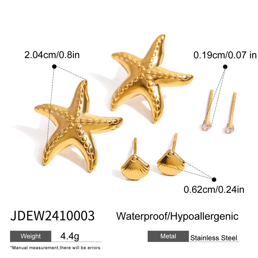 1 paire de boucles d'oreilles pour femme en acier inoxydable plaqué or avec strass, série romantique, motif étoile de mer h5Image2