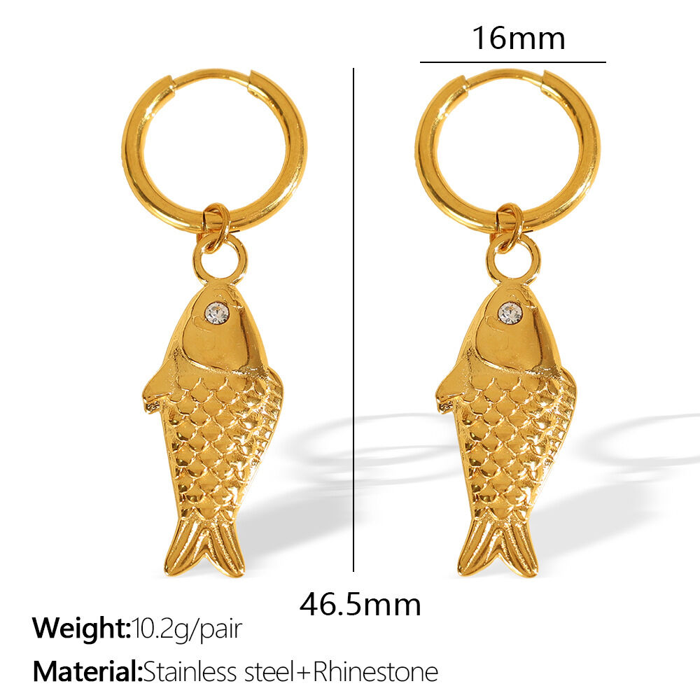 1 paire de boucles d'oreilles pendantes pour femme, série classique, en acier titane plaqué or , motif animal quotidien, strass h5Image2
