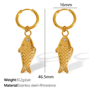 1 paire de boucles d'oreilles pendantes pour femme, série classique, en acier titane plaqué or , motif animal quotidien, strass h5 Image2