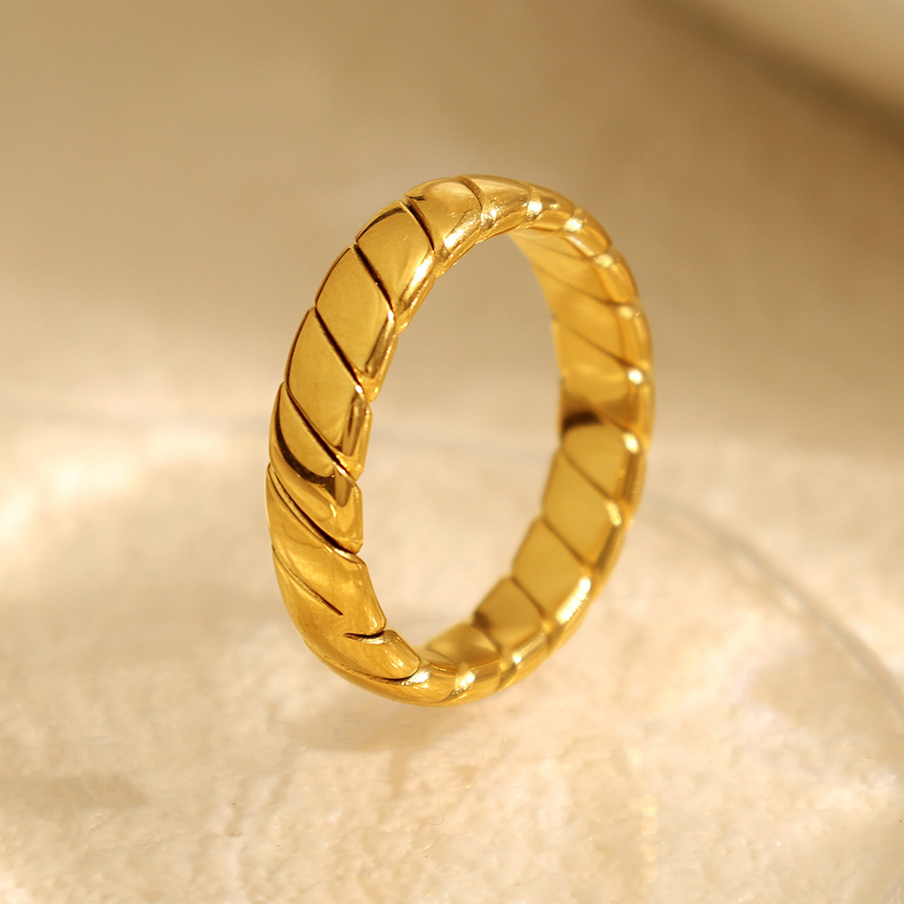 1 Pair Classic Series Daily Twist Titanium Steel Gold Color Plated Women's Single Rings h5Picture3