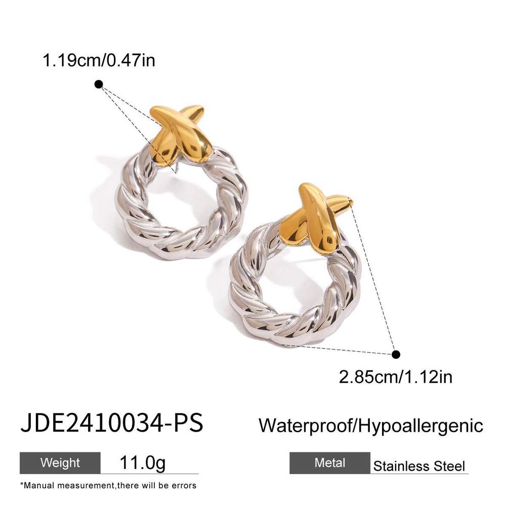 1 paire de boucles d'oreilles puces pour femme, design géométrique minimaliste et moderne, en acier inoxydable étanche, couleur or. h5Image2