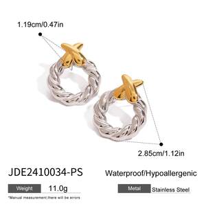 1 paire de boucles d'oreilles puces pour femme, design géométrique minimaliste et moderne, en acier inoxydable étanche, couleur or. h5 Image2