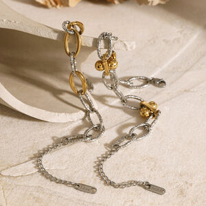 1 Pair Retro Hong Kong style exquisite bracelet for girls gold stainless steel gold and silver color matching O-style hammer pattern thick chain bracelet women's chain bracelet h5 Picture2