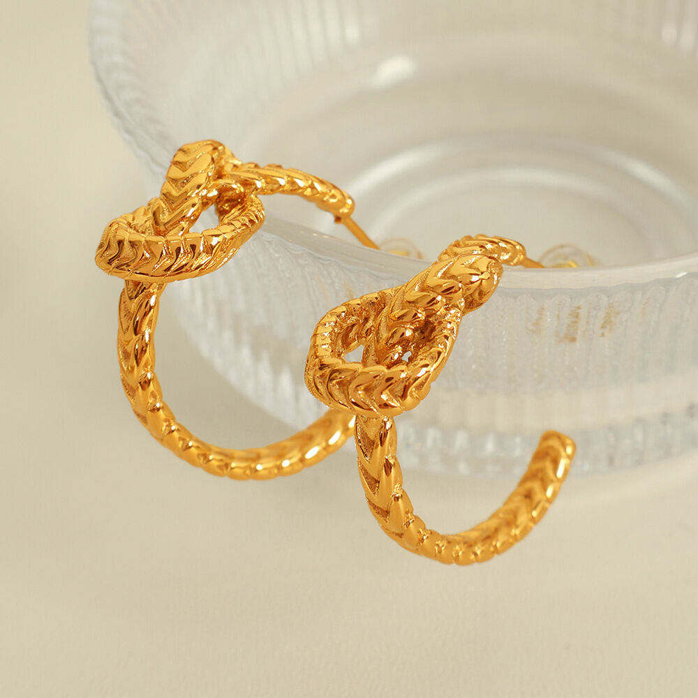 1 paire de boucles d'oreilles puces pour femme, style rétro torsadé, en acier inoxydable plaqué or. h5 