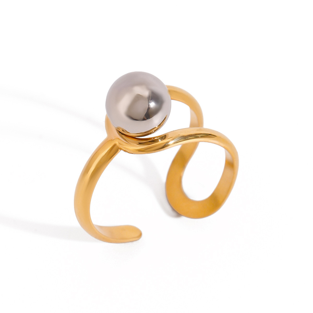 1 Pair Simple Series Daily Line Stainless Steel Gold Plated Women Adjustable Rings Picture3