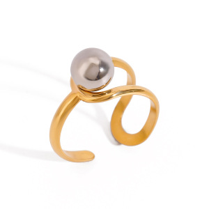 1 Pair Simple Series Daily Line Stainless Steel Gold Plated Women Adjustable Rings h5 Picture3