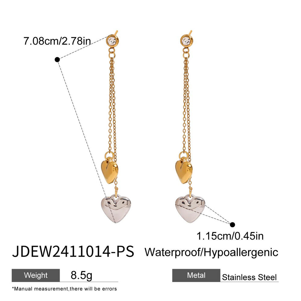 1 Pair Romantic Series Exquisite Heart Shape Tassels Stainless Steel Waterproof Gold And Silver Mixed Color Women's Dangle Earrings Picture2