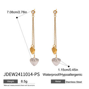 1 Pair Romantic Series Exquisite Heart Shape Tassels Stainless Steel Waterproof Gold And Silver Mixed Color Women's Dangle Earrings h5 Picture2