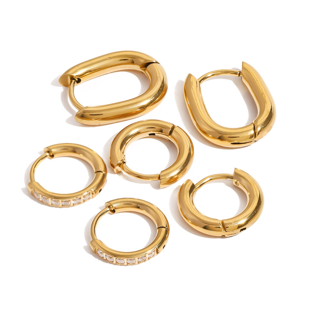 1 Pair Simple Series Elegant Annular Stainless Steel  Gold Plated Rhinestone Women Earrings Set Picture5