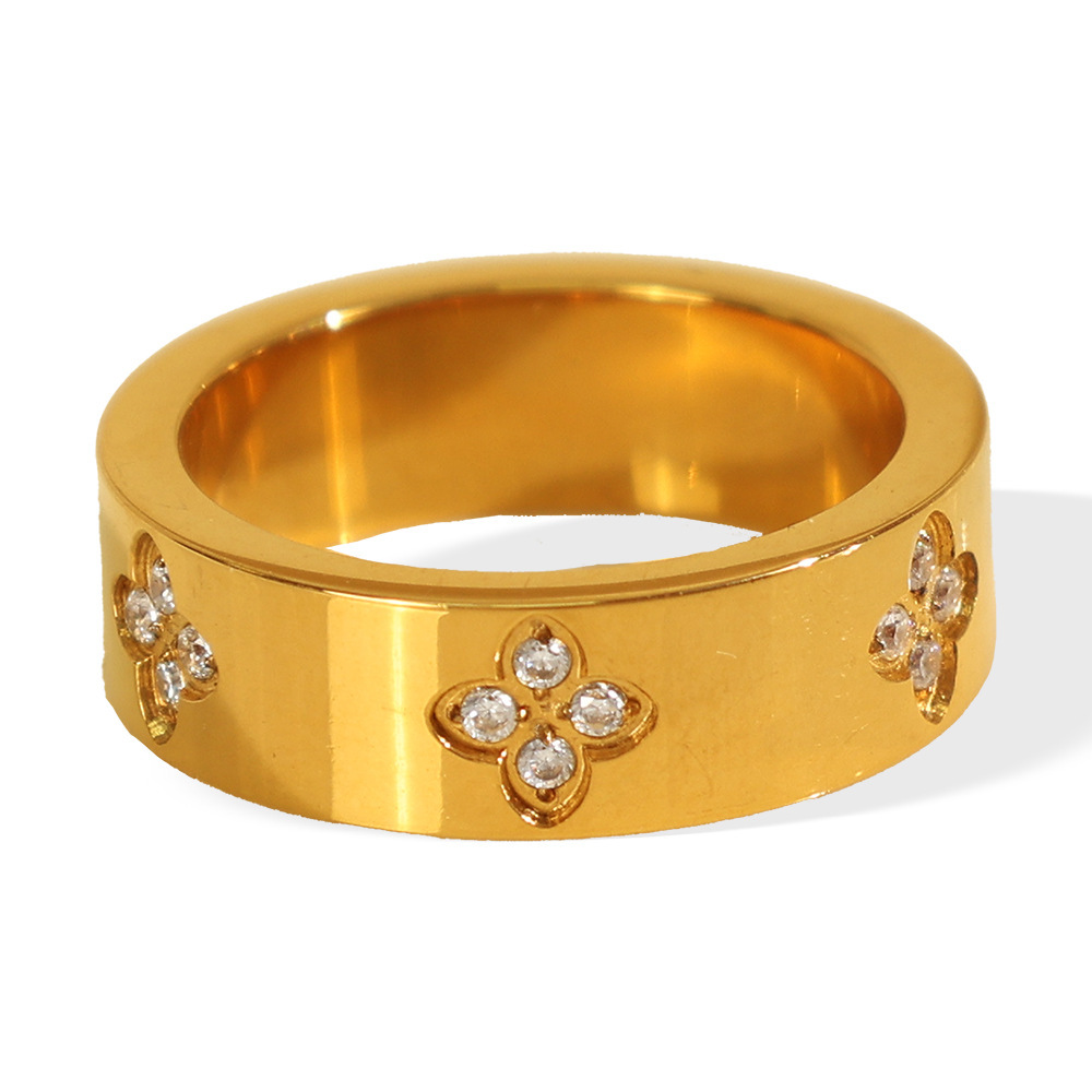 1 Pair Classic Series Chic Geometric Titanium Steel  Gold Color Plated Zircon Women's Single Rings Picture5