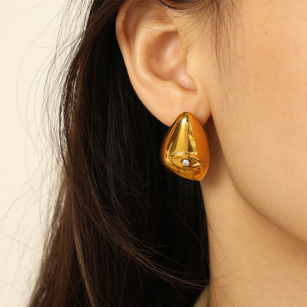 1 Pair Classic Series Daily Eye Titanium Steel  Gold Color Plated Rhinestone Women's Stud Earrings Picture4