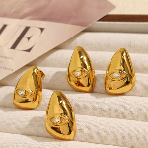 1 Pair Classic Series Daily Eye Titanium Steel  Gold Color Plated Rhinestone Women's Stud Earrings h5 Picture2