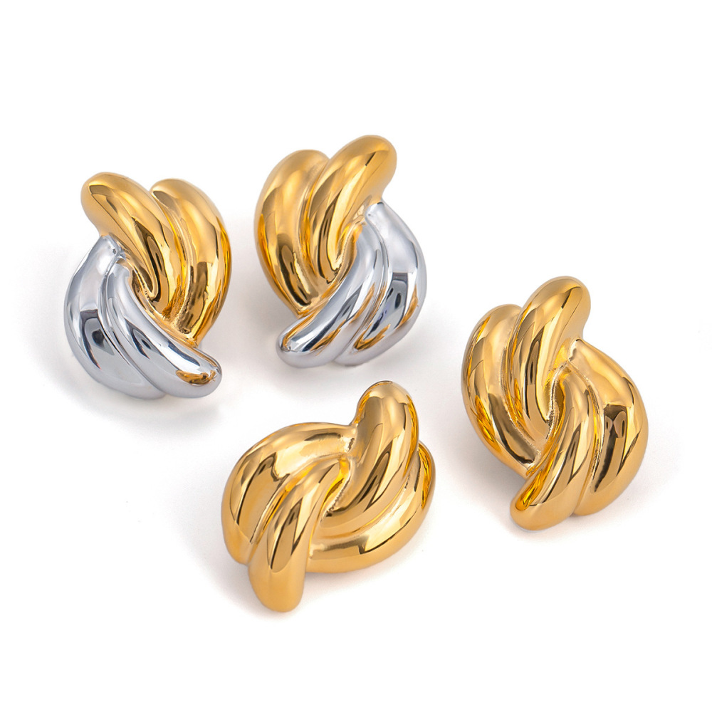 1 Pair Simple Series  Style Twist Stainless Steel  Gold Plated Women Stud Earrings Picture4