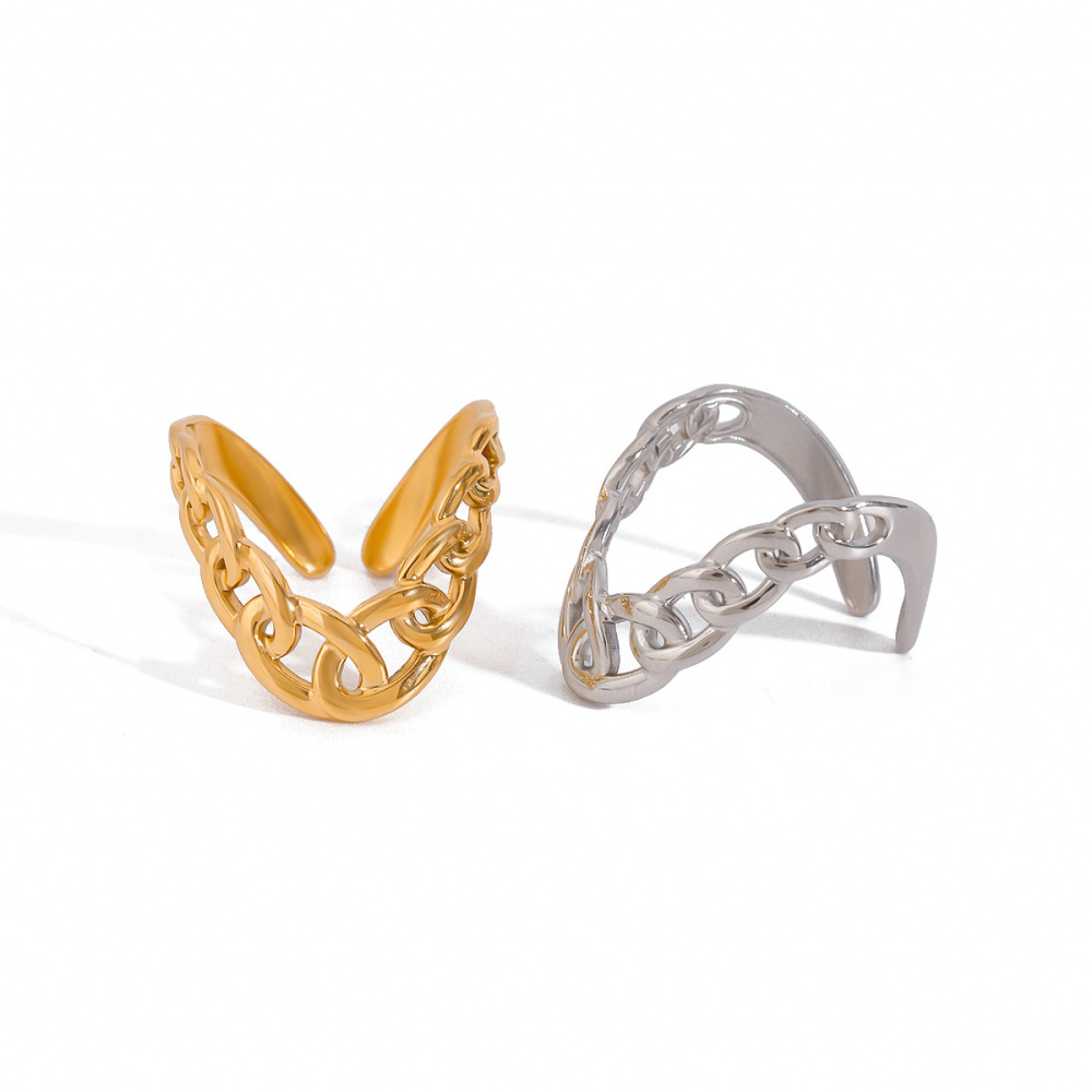 1 Paar Simple Series Daily Line Edelstahl 18 Karat Vergoldete Verstellbare Damenringe Bild5